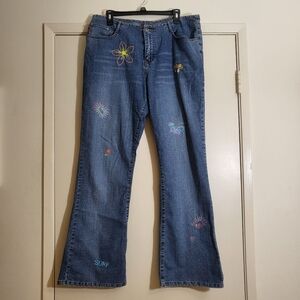 Zana-di Embroidered Wide Leg Blue Jeans Y2k, Size 16, Barbie, Polly Pocket